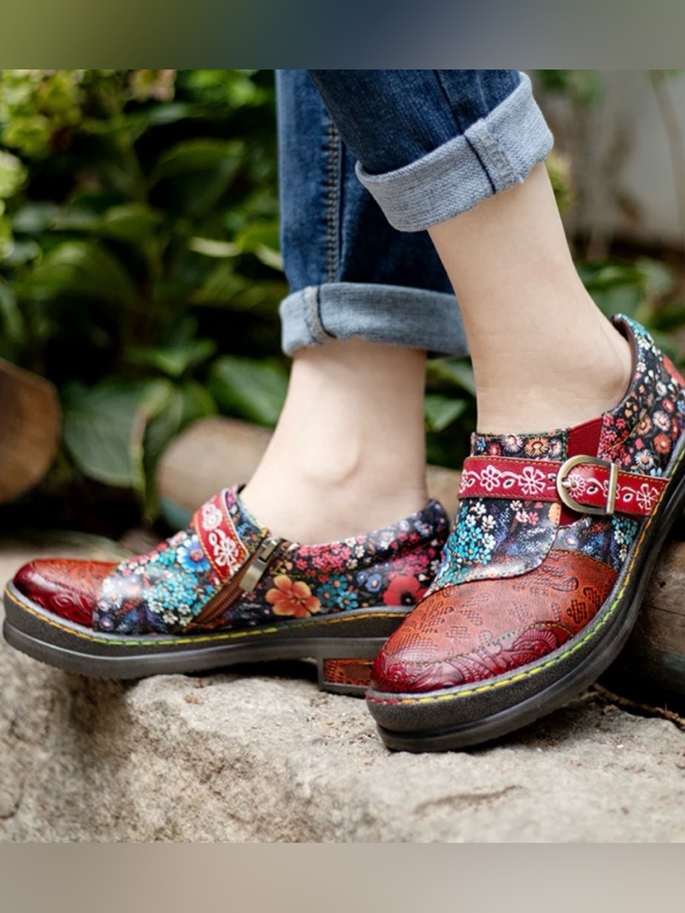 Floral Printed Boho Genuine Leather Sneakers Oxford Shoes Size 40/9.5 US